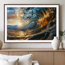 Ocean Wave at Sunset Canvas Wall Art – Vibrant Coastal Beach