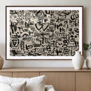 Abstract Love and Chaos Canvas Print, Black Symbols on Beige