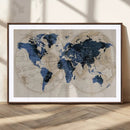 Vintage Blue World Map Canvas Wall Art – Antique Style