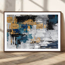 Blue and Gold Abstract Canvas Wall Art – Triptych Modern