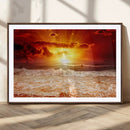 Red Sunset Ocean Beach Canvas Wall Art Beach Canvas, Coastal