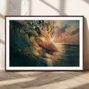 Ocean Wave Sunset Canvas Wall Art – Triptych Seascape Print