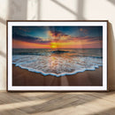Sunset Beach Canvas Wall Art – Colorful Ocean Waves Triptych