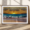 Ocean Sunrise Over Golden Beach Waves, Giclee Canvas Wall