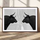 Spanish Bull Art - Framed Black and White Bull Canvas Print