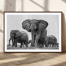 Black White Elephant Family Wall Art Canvas Print