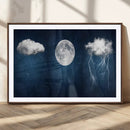 Dark Blue Cloud Art, 3 Piece Indigo Blue Wall Art, Aesthetic