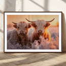 Highland Cows at Sunrise Wall Art Canvas Set – Serene and