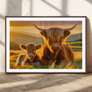 Scottish Cow and Baby Cow Canvas Wall Art Animal Print