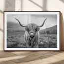 Black White Scottish Highland Cow Canvas Farm Wall Art