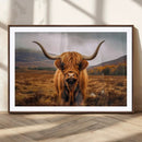 Highland Cow Longhorn Wall Art – Rustic Canvas Print, Framed