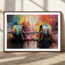Weightlifting Barbell Art Triptych, Bold Abstract Fitness