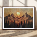Wood Style Abstract Mountain Sunset Canvas Wall Art Print -