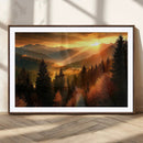 Golden Sunset Over Mountain Forest Canvas Wall Art Print -