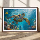 Sea Turtle Underwater Canvas Wall Art Print - Vibrant Ocean