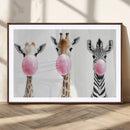 Bubblegum Animals Canvas Wall Art - Playful Giraffe and