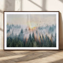 Misty Pine Forest Wall Art Canvas, Sunrise Over Foggy Trees