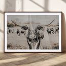 Texas Longhorn Wall Art Canvas Print – Framed Speckled Bull