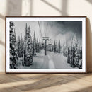 Snowy Pines Wall Art Canvas Print – Framed Ski Lift Winter