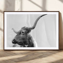 Longhorn Wall Art Canvas Print – Framed Monochrome Ranch Cow