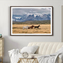 Grand Teton Park Wild Horses Wall Art Canvas Print – Framed