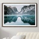 Mountain Lake Wall Art Canvas Print – Snowy Peaks Winter