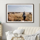 Western Wall Art Canvas Print – Framed Cowboy Cattle Drive