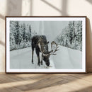 Moose Snow Wall Art Canvas Print – Framed Winter Wildlife