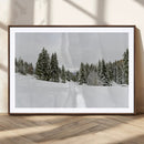 Frosty Pines Wall Art Canvas Print – Framed Silent Snowfall