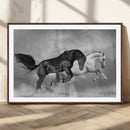 Wild Horses Wall Art Canvas Print – Framed Black and White