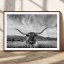 Longhorn Black and White Wall Art – Rustic Western Bull