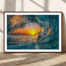 Ocean Wave Sunset Wall Art | Large Coastal Wave Canvas Print