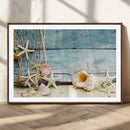 Seashells on Rustic Wooden Background, Seashells Wall Art