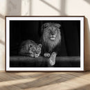 Large Black and White Lion Couple Wall Art Canvas Print –