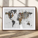 Modern Metallic World Map Canvas Wall Art – Framed