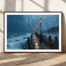 Stormy Night at Beach Pier Oil Painting Large Wall Art