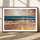 Sunset Beach Wall Art - 3-Panel Framed Canvas Print, Ready
