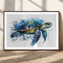 Turtle Wall Art Canvas Print, Framed Watercolor Turtle Art