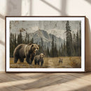 Rustic Grizzly 399 Bear Family Wall Art Canvas Print