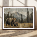 Rustic Grizzly 399 Bear Family Wall Art Canvas Print