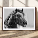 Winter Horse Canvas Print | Large 3-Panel Black White Equine