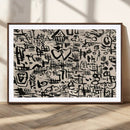 Abstract Love and Chaos Canvas Print, Black Symbols on Beige