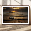 Stones on Wooden Pier at Sunset Canvas Print, Serene Coastal by MyGreatCanvas | Canvas Wall Art Prints | Photo Prints & Wall Decor