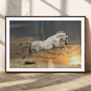 Large Wall Art Canvas Print – White Jumping Horse Sunset