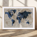 Vintage Blue World Map Canvas Wall Art – Antique Style