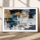 Blue and Gold Abstract Canvas Wall Art – Triptych Modern