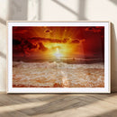 Red Sunset Ocean Beach Canvas Wall Art Beach Canvas, Coastal