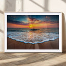 Sunset Beach Canvas Wall Art – Colorful Ocean Waves Triptych