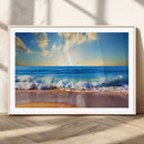 Tropical Beach Sunset Canvas Art, Ocean Waves and Sandy