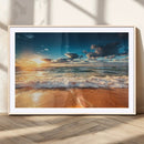 Golden Sunset Beach Triptych Canvas Art, Giclee Coastal Wall